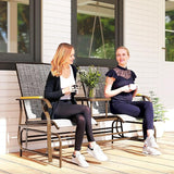 Outsunny 2 Person Outdoor Glider Bench, Patio Swing Glider Chair Loveseat with Breathable Mesh, Table - Photo 2