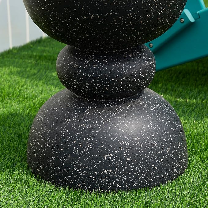 Glitzhome Outdoor Side Table, Round Accent End Table, Lightweight Faux Terrazzo Decorative Garden Stool, 17.25" H Black Planter Stand for Patio Porch Balcony Living Room