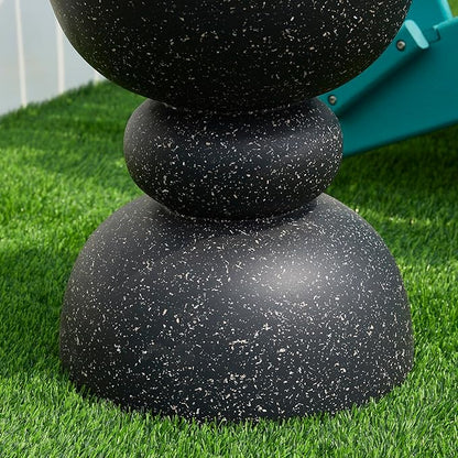 Glitzhome Outdoor Side Table, Round Accent End Table, Lightweight Faux Terrazzo Decorative Garden Stool, 17.25" H Black Planter Stand for Patio Porch Balcony Living Room