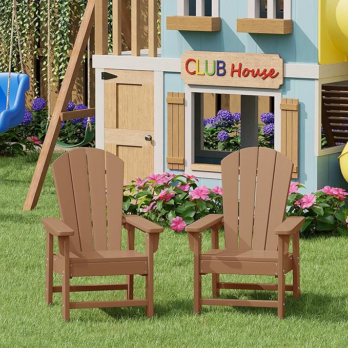 WestinTrends Malibu Kids Outdoor Adirondack Plastic Patio Chair (Set of 2), Teak