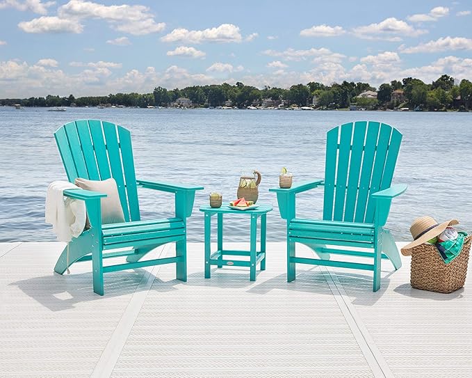 POLYWOOD Nautical 3-Piece Curveback Adirondack Chair Set with Side Table - Photo 4