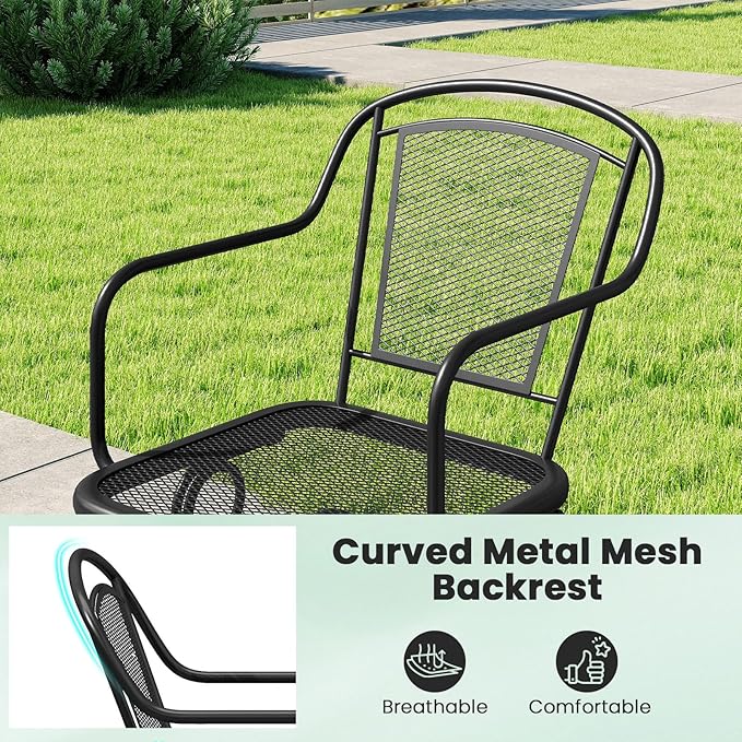 Tangkula Outdoor Rocking Chair Set of 2, Patio Rocker Chairs with Steady Rocking Function, Outdoor Dining Chairs with Metal Mesh Backrest & Seat, Armrest, Adjustable Foot Pads for Yard, Deck, Balcony