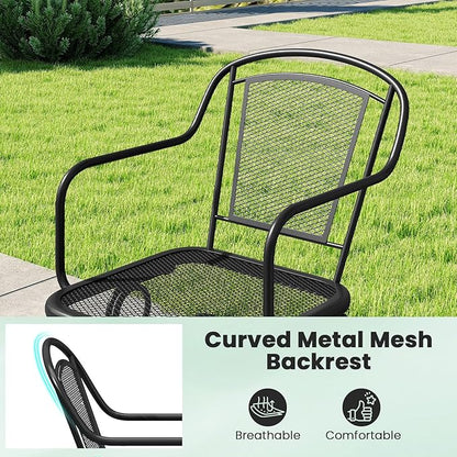Tangkula Outdoor Rocking Chair Set of 2, Patio Rocker Chairs with Steady Rocking Function, Outdoor Dining Chairs with Metal Mesh Backrest & Seat, Armrest, Adjustable Foot Pads for Yard, Deck, Balcony