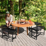 VINGLI Outdoor Metal Curved Bench, Weatherproof Fire Pit Bench Set of 4, Heavy Duty Steel Backless Benches - Photo 2