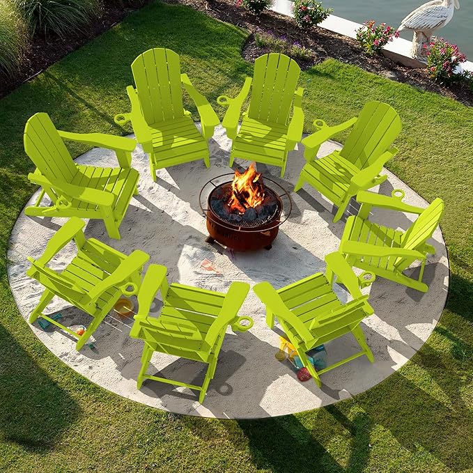 LOUNZY Folding Adirondack Chair Set of 8, Lime