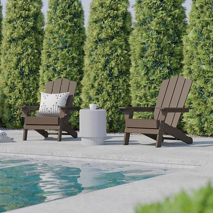 Flash Furniture Newport Adirondack Chairs with Cup Holders, Weather Resistant Poly Resin Adirondack Chairs, Set of 2 - Photo 7