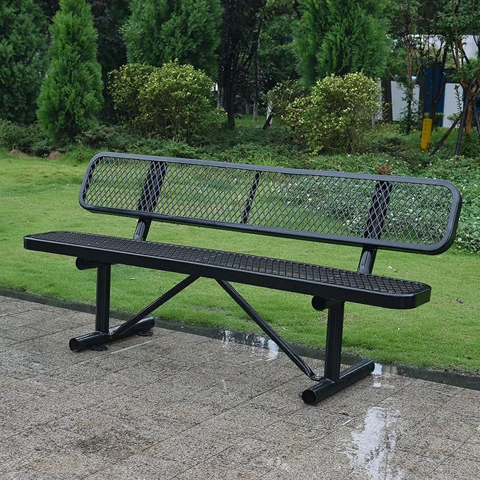 4FT Park Benches for Outside, Garden Benches Weatherproof with Backrest - Heavy-Duty Metal Bench for Patio Porch Backyard School Sports Church Locker Room Bench Commercial-Grade Seating