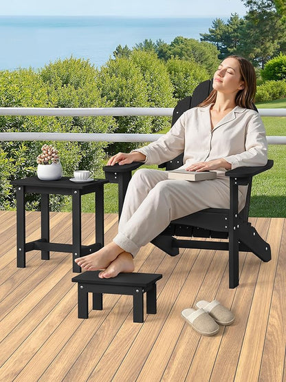 LUE BONA Outdoor Side Table, 2-Tier HDPS Outdoor Nesting End Table with Removable Small Foot Stool for Patio, Deck, Poolside, Low Maintenance & Weather Resistant,Black