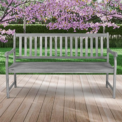 JONATHAN Y BNH101B Laurel 59.1" 3-Seat Slat-Back 600-Lbs Support Acacia Wood Outdoor Garden Patio Bench for Garden, Lawn, Backyard, Pool, Deck, Beach, Firepit, Gray
