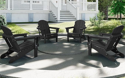 SERWALL Folding Adirondack Chairs Patio Chairs Lawn Chair Set of 8 Outdoor Adirondack Chair Weather Resistant for Patio Deck Garden, Backyard Deck, Fire Pit - Black