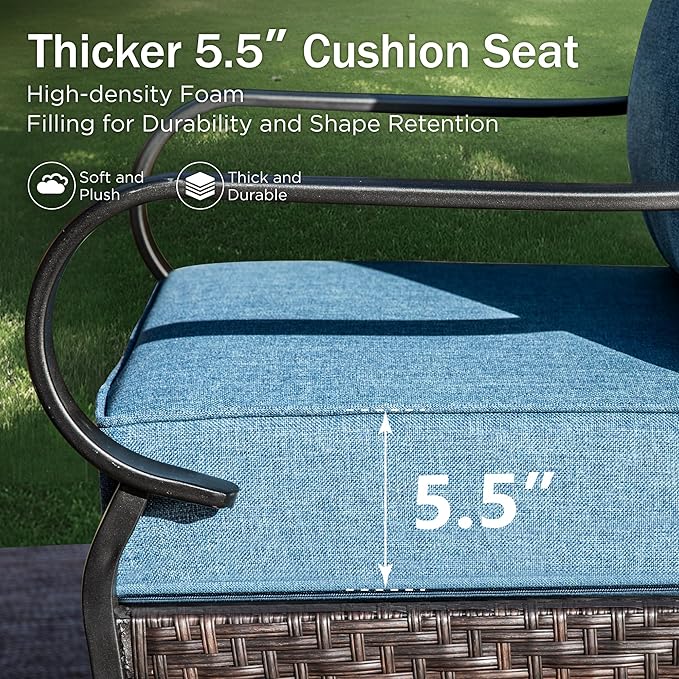 PHI VILLA Wicker & Metal Outdoor 2-Seat Patio Couch, Patio Sofa Loveseat with Deep Seating for Front Porch, Deck - Photo 4
