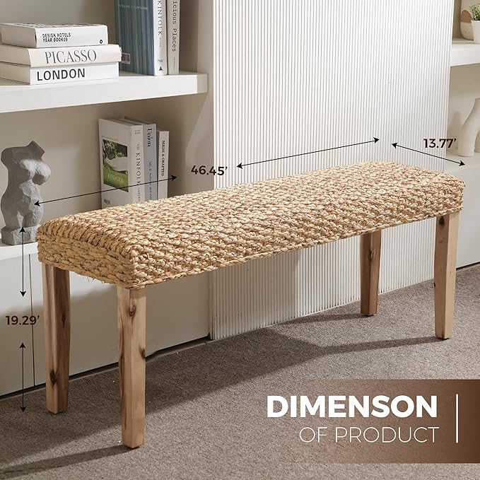 Indoor Bench Wicker for Entryway Bench, Wood Bench for Living Room Dining Bench or End of Bed Bench - Photo 5
