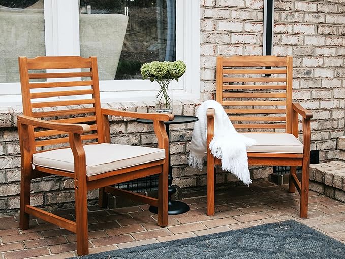 PHI VILLA 6 Pieces Acacia Wood Outdoor Dining Chairs with Cushions, Patio Wooden Armchairs Set of 6, Natural Teak Dining Chairs for Deck, Yard, Porch