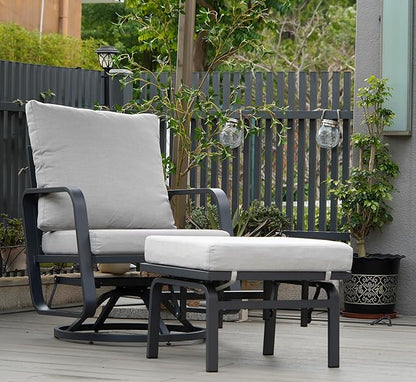 Patio Glider Swivel Rocker Chair: 1pcs Aluminum Alloy Ensemble 360° Swivel Rocking Glider Chair, Rust-Resistant Frame Cushions -Perfect for Backyard, Deck, Porch, Balcony (1 Glider Chair& 1 Ottoman)