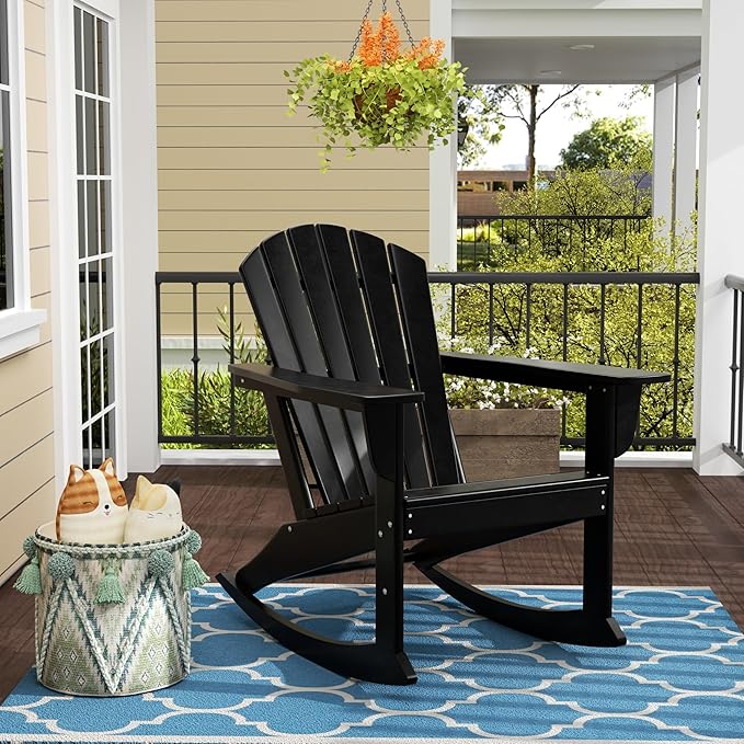 WO WESTIN OUTDOOR HDPE Altura Outdoor Rocking Poly Adirondack Chair, Black