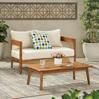 Merax 52" Outdoor Acacia Wood Frame Loveseat Sofa and 35.5" Coffee Table Set,with Cushions for Patio,Garden
