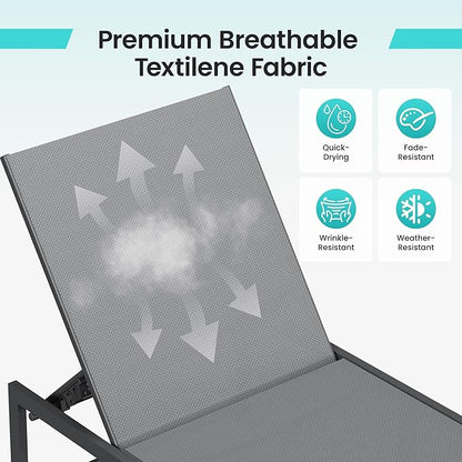 Amopatio 3 Piece Patio Lounge Chair Set Adjustable Outdoor Chaise Lounge with Side Table for Poolside Weather Resistant Pool Lounge Furniture Set for Backyard Beach, 400 LBS Capacity(Gray)