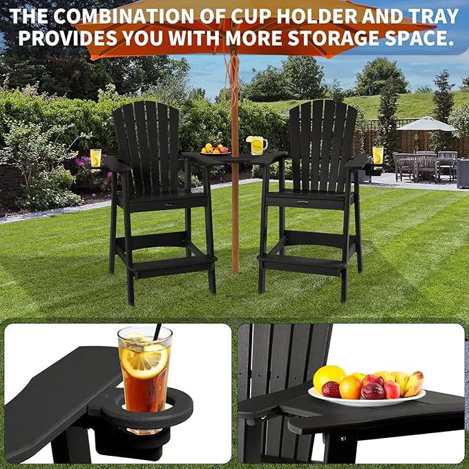 FUNBERRY Tall Adirondack Chair, All Weather High Top Balcony Chairs with Cup Holder