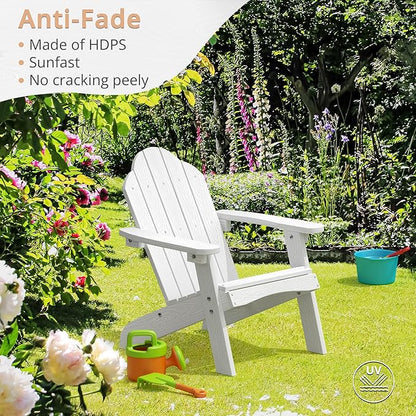 LUE BONA Kids Adirondack Chair Set of 4, Poly Lumber Plastic, Weather Resistant Toddler Outdoor Patio Lounge Chair for Balcony, Backyard, White