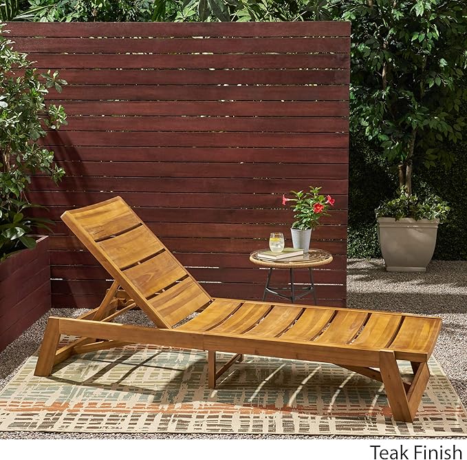 Great Deal Furniture Lillian Outdoor Wood and Iron Chaise Lounge, Teak and Yellow, (309813)