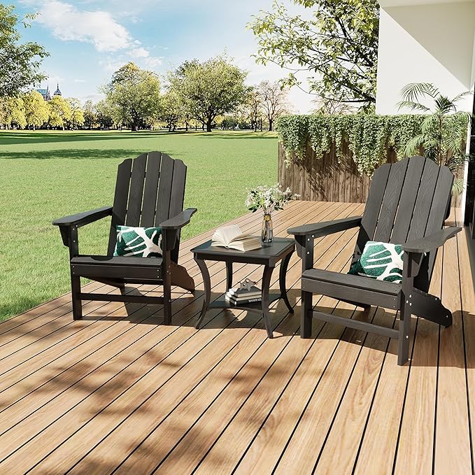 PeakPursuit HDPE Adirondack Chair Set of 2 for Patio, Wood Texture Lawn Chair, Outdoor Patio Furniture for Garden Backyard Deck