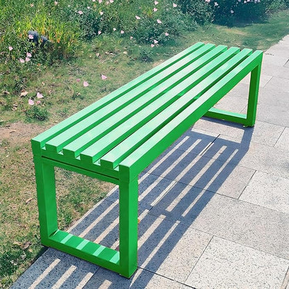 Durable Weatherproof Metal Outdoor Bench - 47in Backless Green Cast Iron Patio Furniture for Garden, Park, Lawn & Front Porch, Stylish & Comfortable Seating