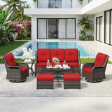 7 Piece Outdoor Wicker Patio Furniture Set, Outdoor Swivel Rocker Patio Chairs Set with Thickened Olefin Cushions - Photo 8