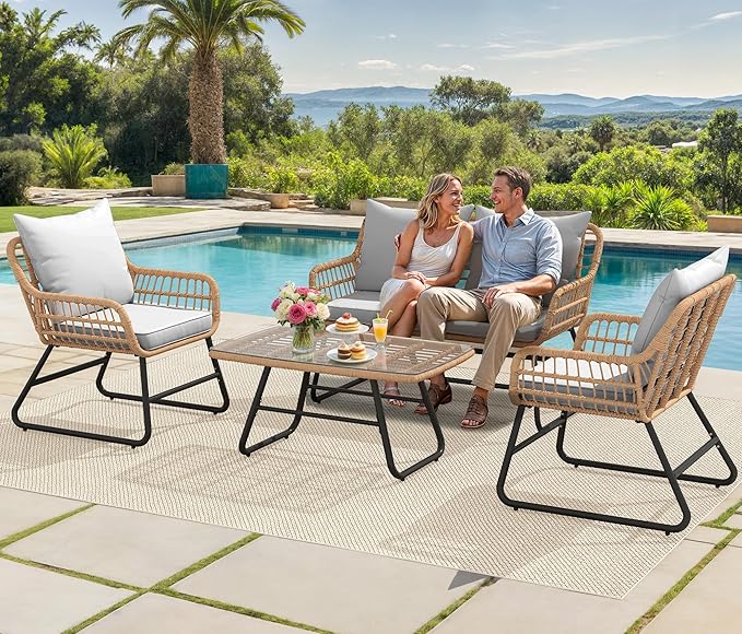 YITAHOME 4-Piece Patio Furniture Set, Wicker Outdoor Bistro Set - Photo 2