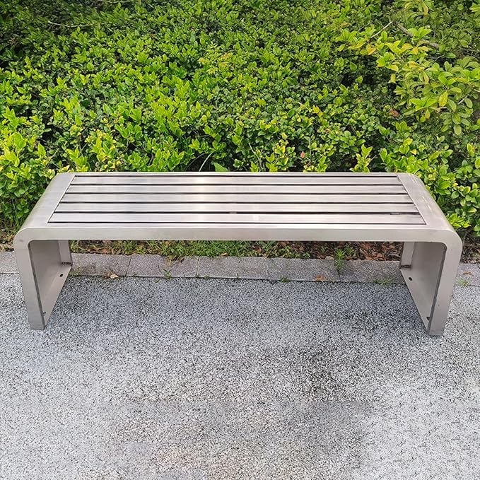 Metal Garden Benches for Outdoors Weatherproof 304 Stainless Steel Metal Outdoor Bench Backless Park Benches for Front Porch Patio Garden Commercial Entryway Ready to Use(100x40x45cm)
