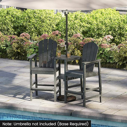 Giantex Outdoor Tall Adirondack Chairs Set of 2, HDPE Adirondack Bar Stools w/Double Connecting Tray, Umbrella Hole, High Backrest, All-Weather Balcony Chair, Patio Barstools for Garden Lawn (Gray)