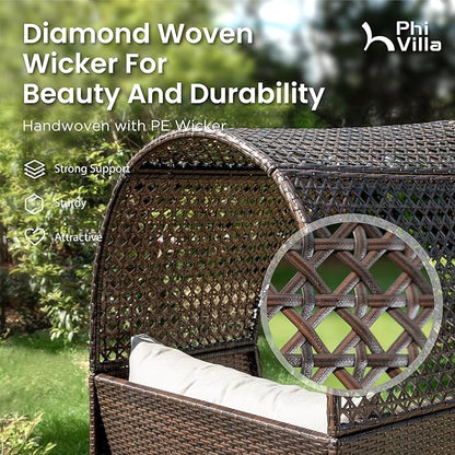 PHI VILLA Outdoor Wicker Egg Chair, Oversized Lounge Chair with Cushion, Large Brown Basket Rattan Chair for Patio, Porch, Garden, Balcony, Indoor