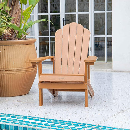 SNAN Adirondack Chair Weather Resistant with Cup Holder, All-Weather Patio Chair for Garden&Outdoor Fire Tables, Fade-Resistant Outdoor Seating, Wood-Like Processing Sturdy Outdoor Chair(Teak)