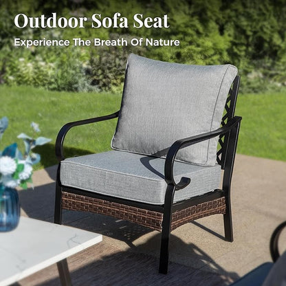 Outdoor Patio Leg Sofa Chairs Set of 2 Steel Frame Porch Furniture with Deep Seating and 5.75" Cushions for Lawn Backyard Deck, Grey