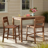 Teal Island Designs Nova Natural Acacia Wood Outdoor Bar Stools Set of 2 Brown 24" High Farmhouse Rustic Plank Seat - Photo 9