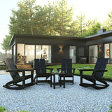 Flash Furniture Set of 4 Finn Modern Commercial Grade Adirondack Rocking Chairs - All-Weather Black Poly Resin Wood - Photo 2