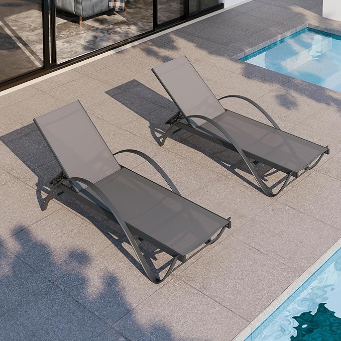 Shintenchi Patio Chaise Lounge Set of 2, Pool Chaise Lounge with Arm, Outdoor Lounge Chair with 5 Adjustable Backrest - Photo 2
