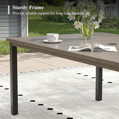 Outdoor Dining Table for 6, 63" Rectangle Outdoor Table with Adjustable Umbrella Hole, All-Weather Metal Patio Dining Table for Lawn Garden Backyard Deck, Grey