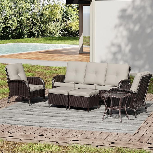 Joyside Wicker Patio Furniture Set, 6 Piece Outdoor Furniture Set with Thickened Cushions, High Back, Deep Seating - Photo 1