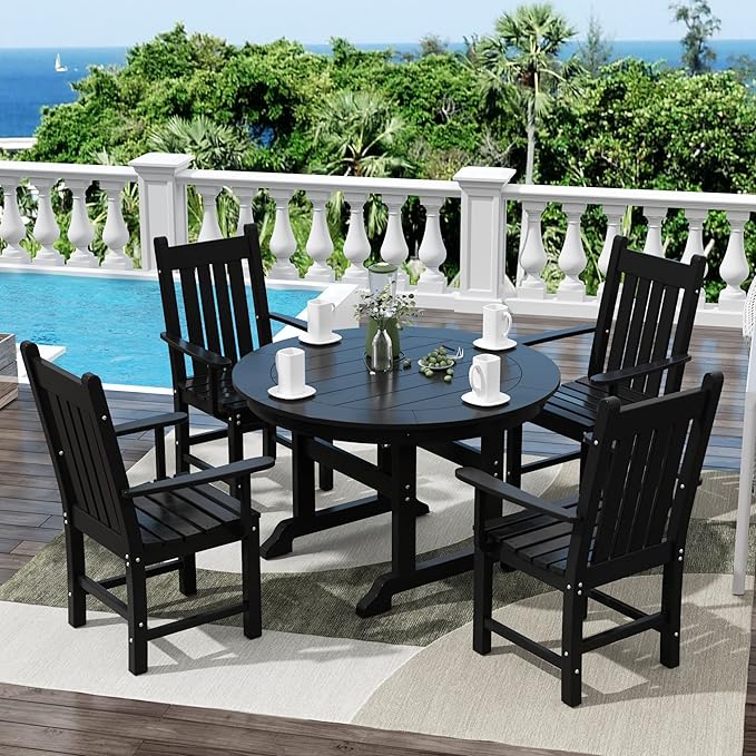 WestinTrends Malibu Classic Outdoor Dining Chairs with Arms, All Weather Poly Lumber Adirondack Patio Chairs Restaurant Bistro Chairs Support 350 LBS, Arched Backrest and Curved Seat, Black