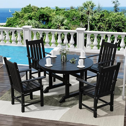 WestinTrends Malibu Classic Outdoor Dining Chairs with Arms, All Weather Poly Lumber Adirondack Patio Chairs Restaurant Bistro Chairs Support 350 LBS, Arched Backrest and Curved Seat, Black