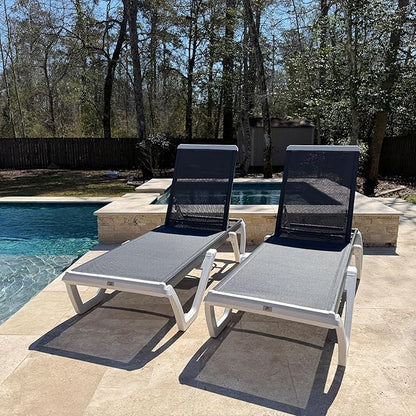 PURPLE LEAF Outdoor Chaise Lounge Set of 2 Plastic Pool Lounge Chair with Aluminum Frame Stackable Patio Tanning Chairs for Poolside Sunbathing Beach Deck Yard, Grey