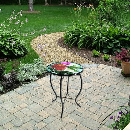 Outdoor Side Table Hummingbird Round Small Patio Accent Table Indoor End Table for Yard, Garden, Living Room, Bistro Balcony or Lawn