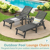 LUE BONA Lounge Chair Outdoor with Table, 2-Piece, HDPS Chaise Lounge Outdoor with Wheels - Photo 2
