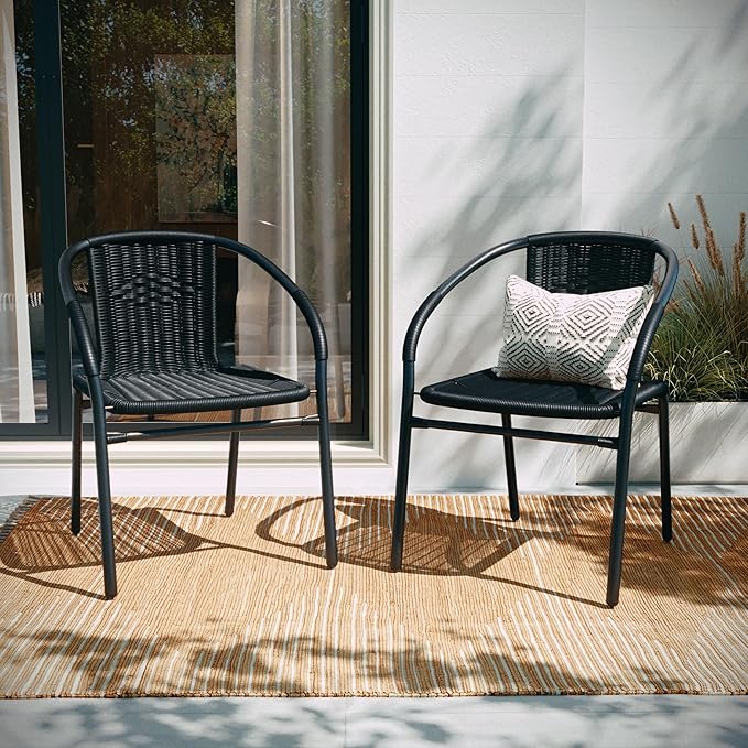 EMMA + OLIVER Set of 2 Modern Rattan Indoor/Outdoor Stack Chairs - Photo 7
