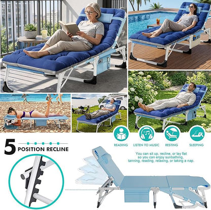 ABORON 4-in-1 Lounge Chair with Face & Arm Holes for Tanning, 440LB Heavy-Duty Folding Recliner with Plush Cotton Cushion, No Assembly Tri-Fold Guest Bed for Sunbathing, Poolside, Office Nap & Camping
