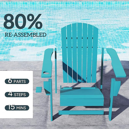 Outsunny Wooden Adirondack Chair, Outdoor Patio Lawn Chair with Cup Holder, Weather Resistant Lawn Furniture, Classic Lounge for Deck, Garden, Backyard, Fire Pit, Sky Blue