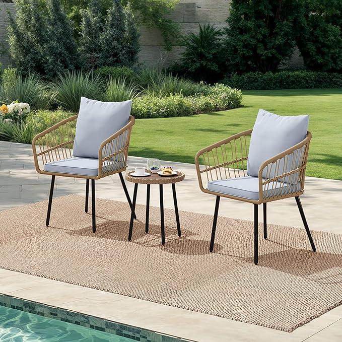 DWVO 3 Piece Patio Bistro Set, Patio Furniture Set Outdoor Wicker Bistro Rattan Chair Conversation Sets with Coffee - Photo 7