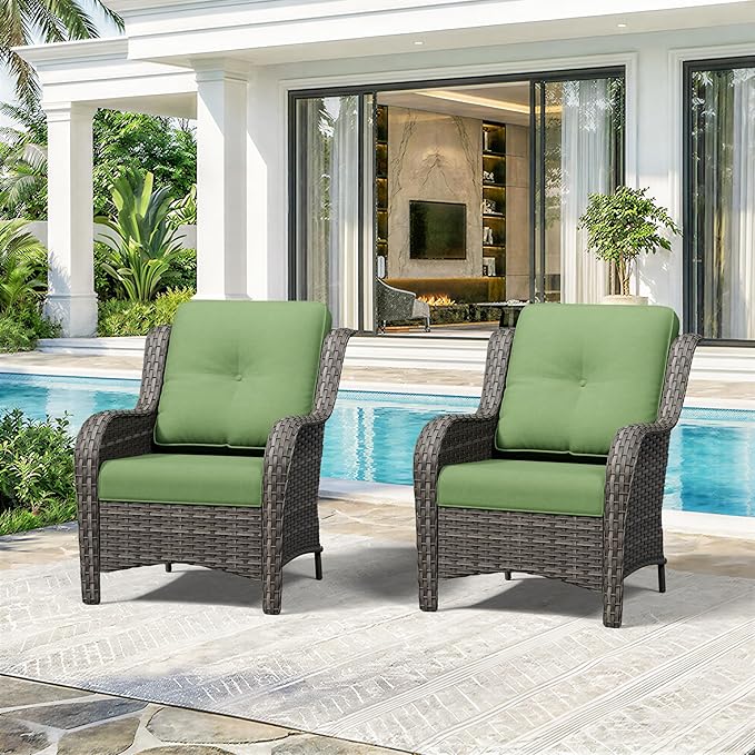 Patio Chairs Set of 2, Outdoor Wicker Patio Furniture Set with Thickened Olefin Cushions, High Back and Deep Seating - Photo 8