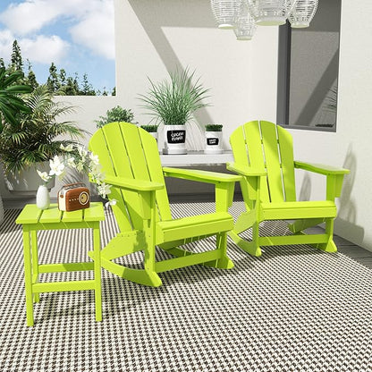 WO WESTIN OUTDOOR HDPE Laguna Outdoor Rocking Poly Adirondack Chair with Side Table 3-Piece Set, Lime