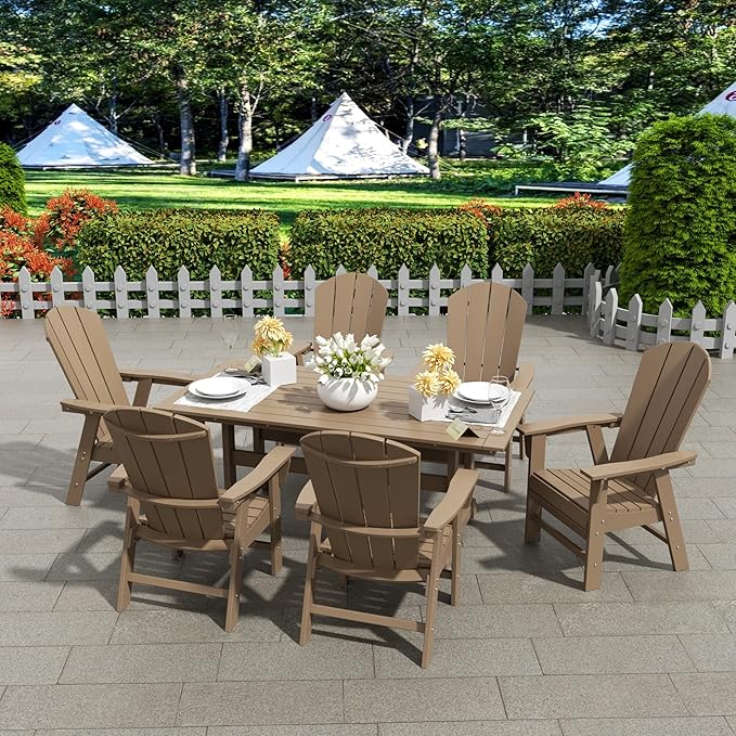 WestinTrends Malibu Outdoor Patio HDPE Plastic Adirondack Dining Chair Weathered Wood - Photo 8